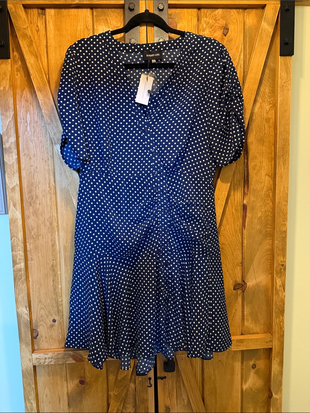 Sugarlips Navy and White Polka Dot Button-Front Dress
